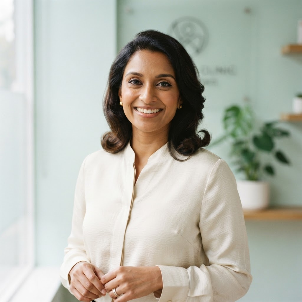 Smiling woman in a bright dental studio